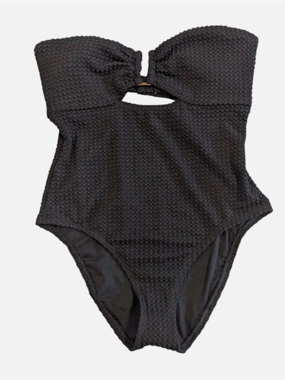Black Textured Strapless One-Piece Swim